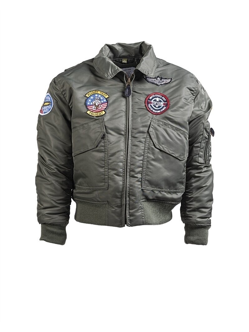 MIL-TEC Cwu Kids Flight Jacket W. Patches vaikiška striukė alyvžalia MIL-TEC Cwu Kids Flight Jacket W. Patches vaikiška striukė alyvžalia