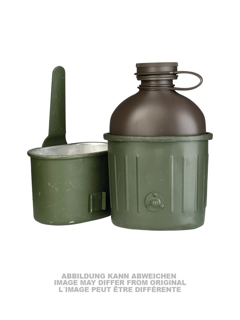 MIL-TEC German Plastic Canteen With Cup Used 91450050 alyvžalia MIL-TEC German Plastic Canteen With Cup Used 91450050 alyvžalia