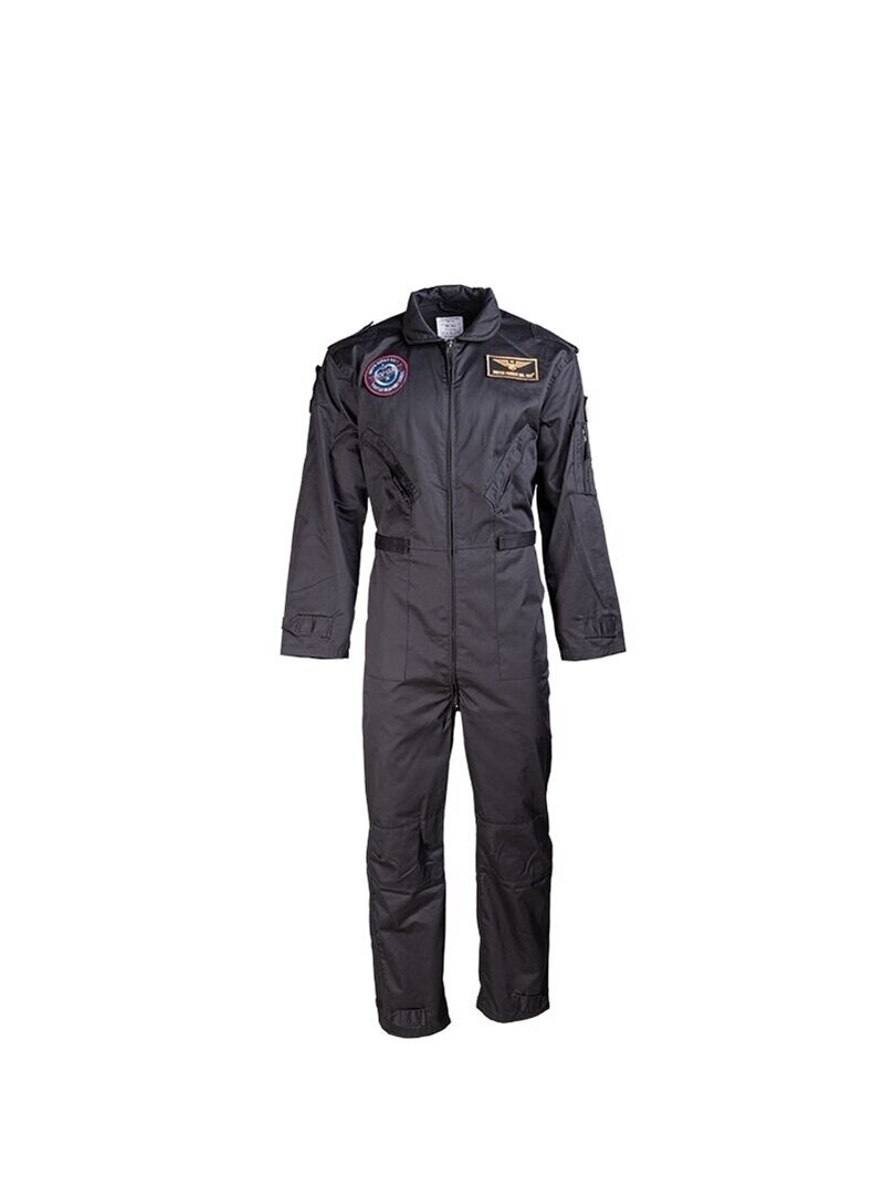 MIL-TEC US Flight Coverall Kids su pleistrai juoda