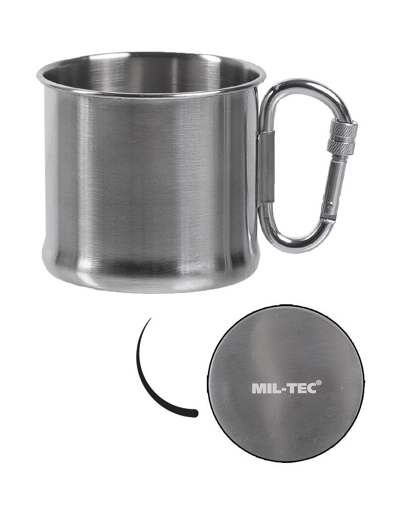 MIL-TEC 500ml nerūdijančio plieno puodelis su karabinu 1