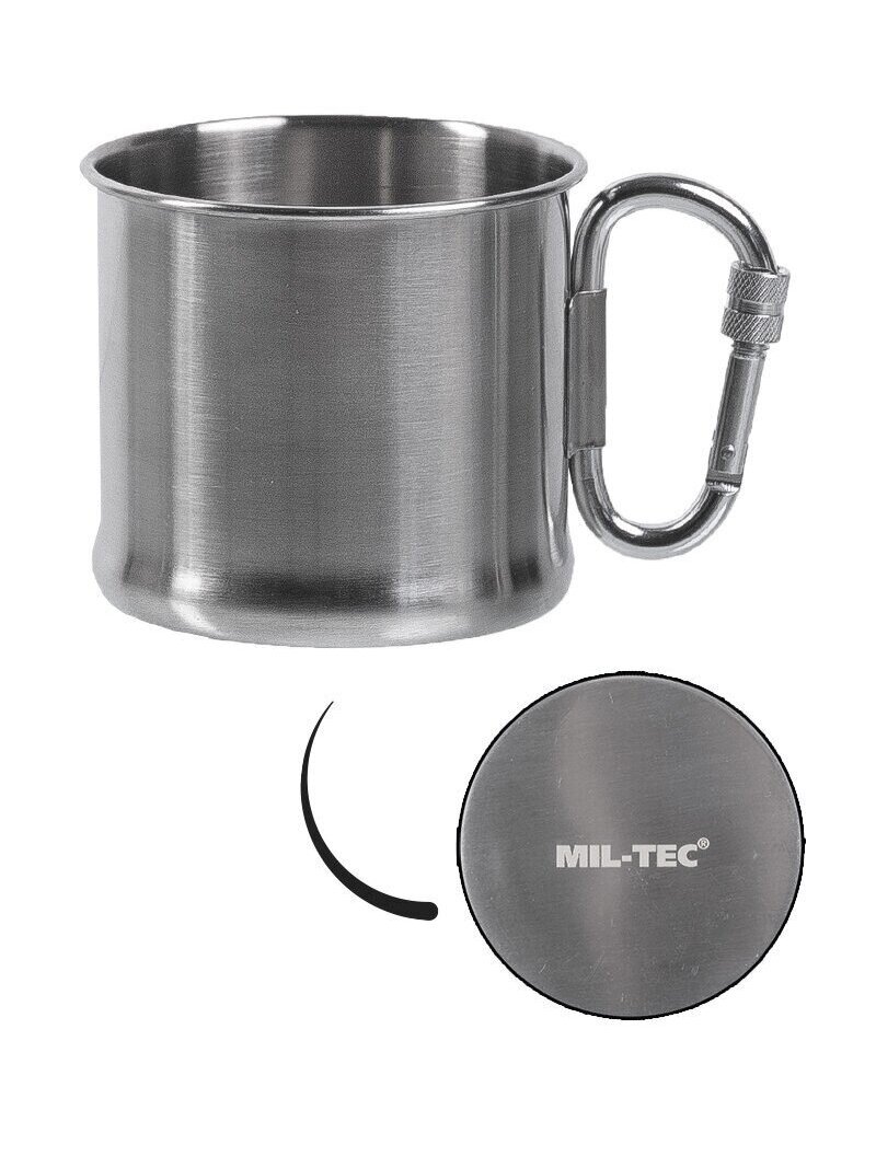 MIL-TEC 500ml nerūdijančio plieno puodelis su karabinu 1 MIL-TEC 500ml nerūdijančio plieno puodelis su karabinu 1