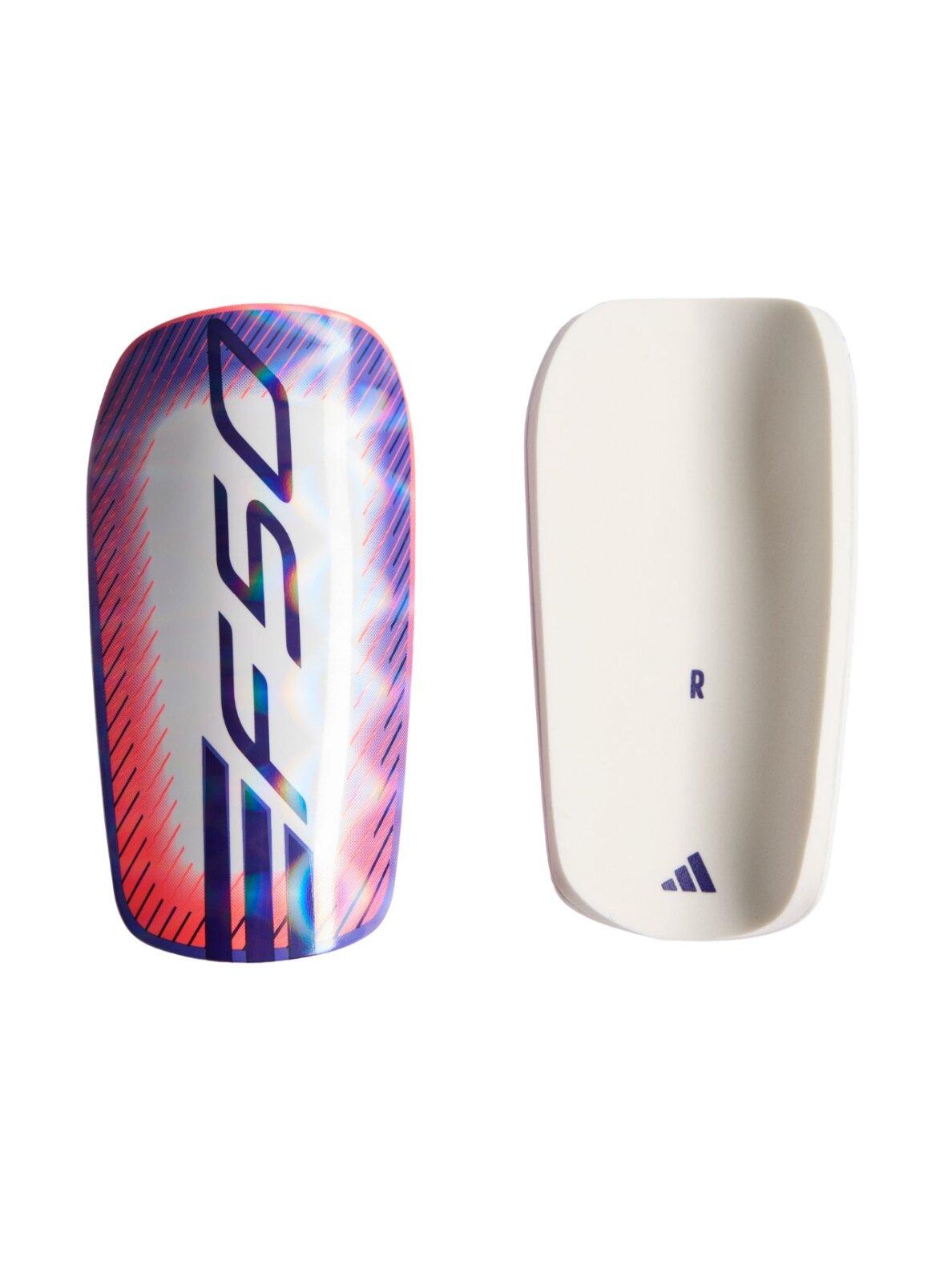 Adidas F50 EU Club futbolo blauzdų apsaugos, baltos-violetinės-oranžinės, KE5202 Adidas F50 EU Club futbolo blauzdų apsaugos, baltos-violetinės-oranžinės, KE5202
