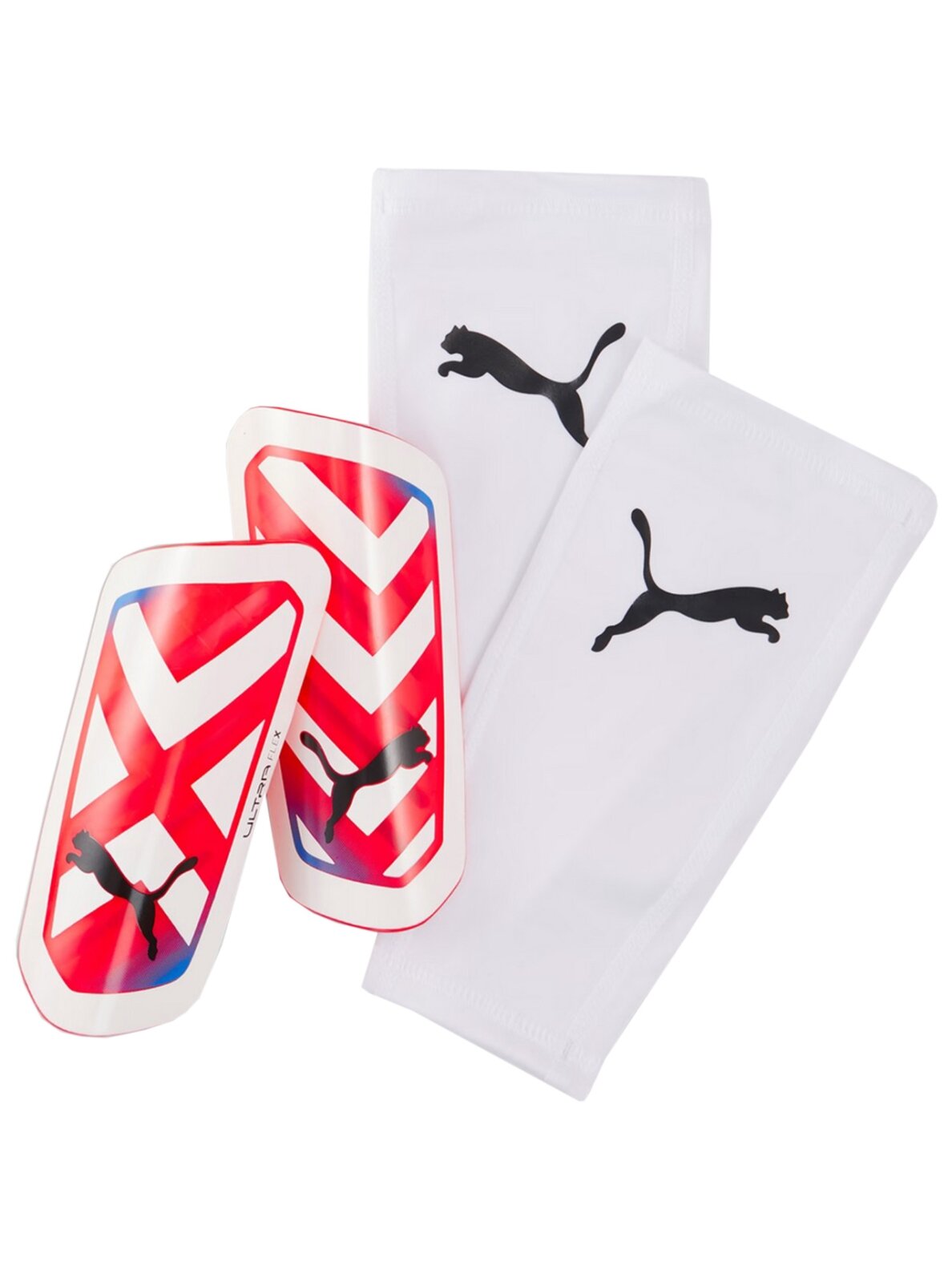 Puma Ultra Flex Sleeve futbolo blauzdų apsaugos baltos ir raudonos spalvos 030871 05 Puma Ultra Flex Sleeve futbolo blauzdų apsaugos baltos ir raudonos spalvos 030871 05