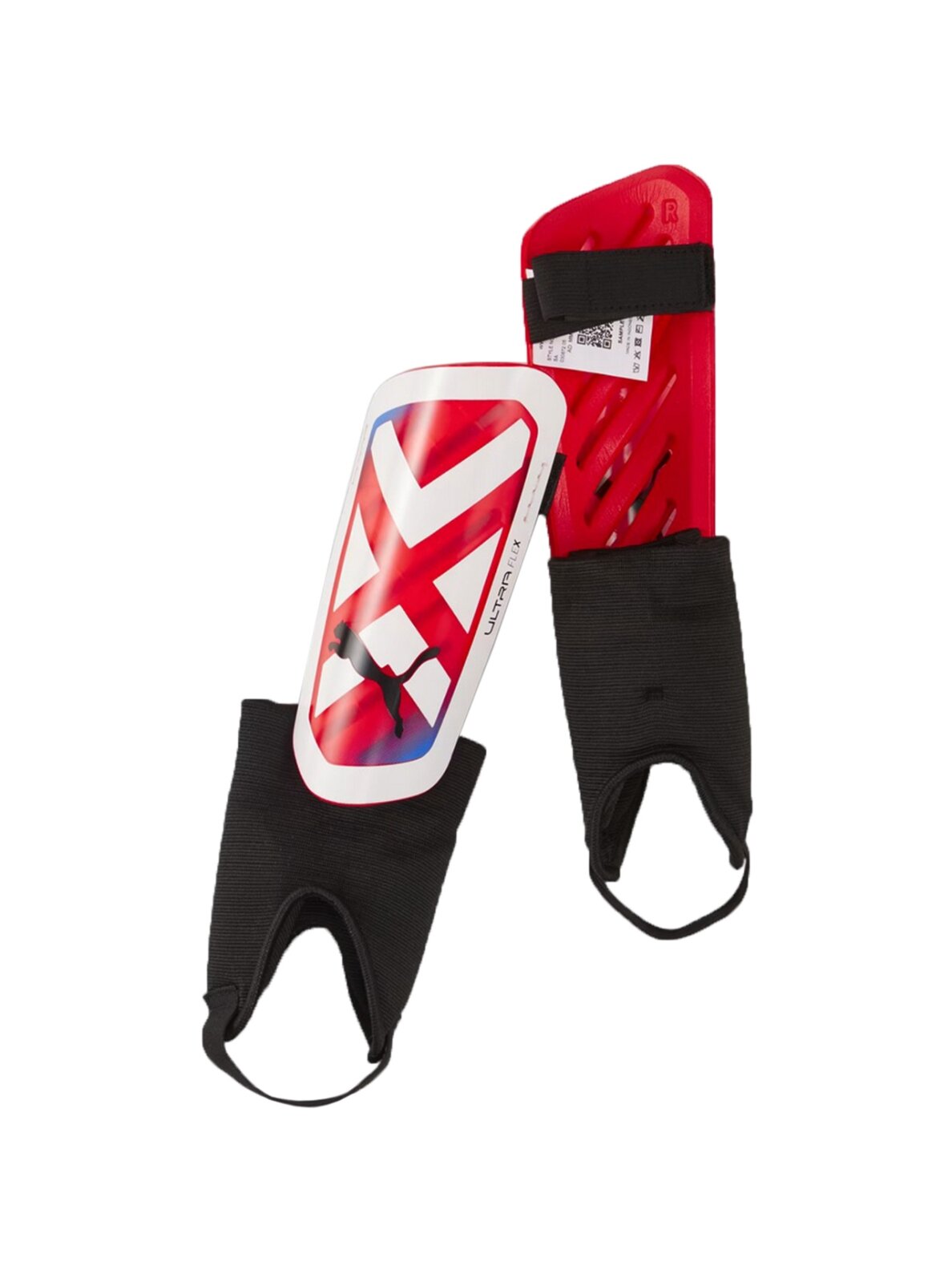 Puma Ultra Light Strap futbolo blauzdų apsaugos balta-raudona-mėlyna 30872 05 Puma Ultra Light Strap futbolo blauzdų apsaugos balta-raudona-mėlyna 30872 05