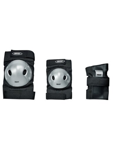 Roces Extra Three Pack apsauginės pagalvėlės ant čiuožykų juodos-pilkos spalvos 301366 01 Roces Extra Three Pack apsauginės pagalvėlės ant čiuožykų juodos-pilkos spalvos 301366 01