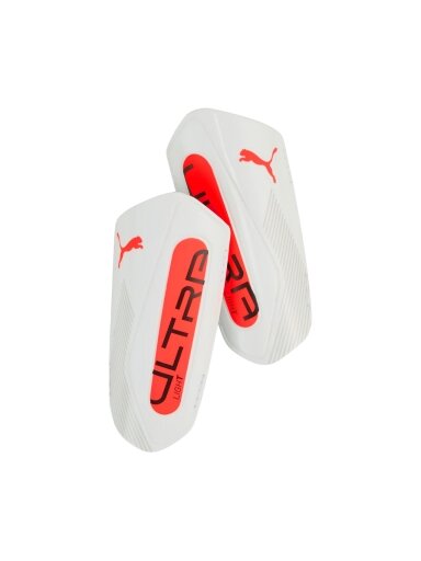 Puma Ultra Light Strap futbolo apsaugos balta-oranžinė 30992 01