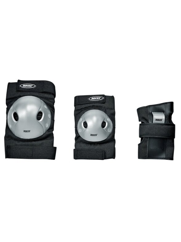 Roces Extra Three Pack apsauginės pagalvėlės ant čiuožykų juodos-pilkos spalvos 301366 01 Roces Extra Three Pack apsauginės pagalvėlės ant čiuožykų juodos-pilkos spalvos 301366 01