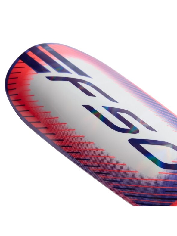 Adidas F50 EU Club futbolo blauzdų apsaugos, baltos-violetinės-oranžinės, KE5202 1 Adidas F50 EU Club futbolo blauzdų apsaugos, baltos-violetinės-oranžinės, KE5202 1
