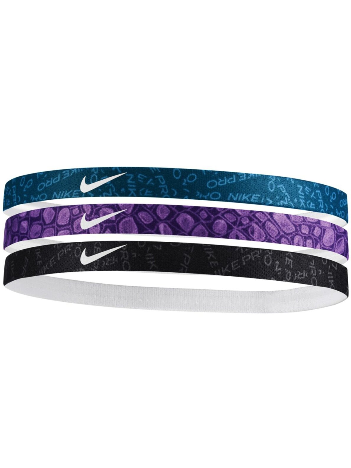 Nike galvos juostos 3 vnt. juoda, violetinė, mėlyna N0002560428OS