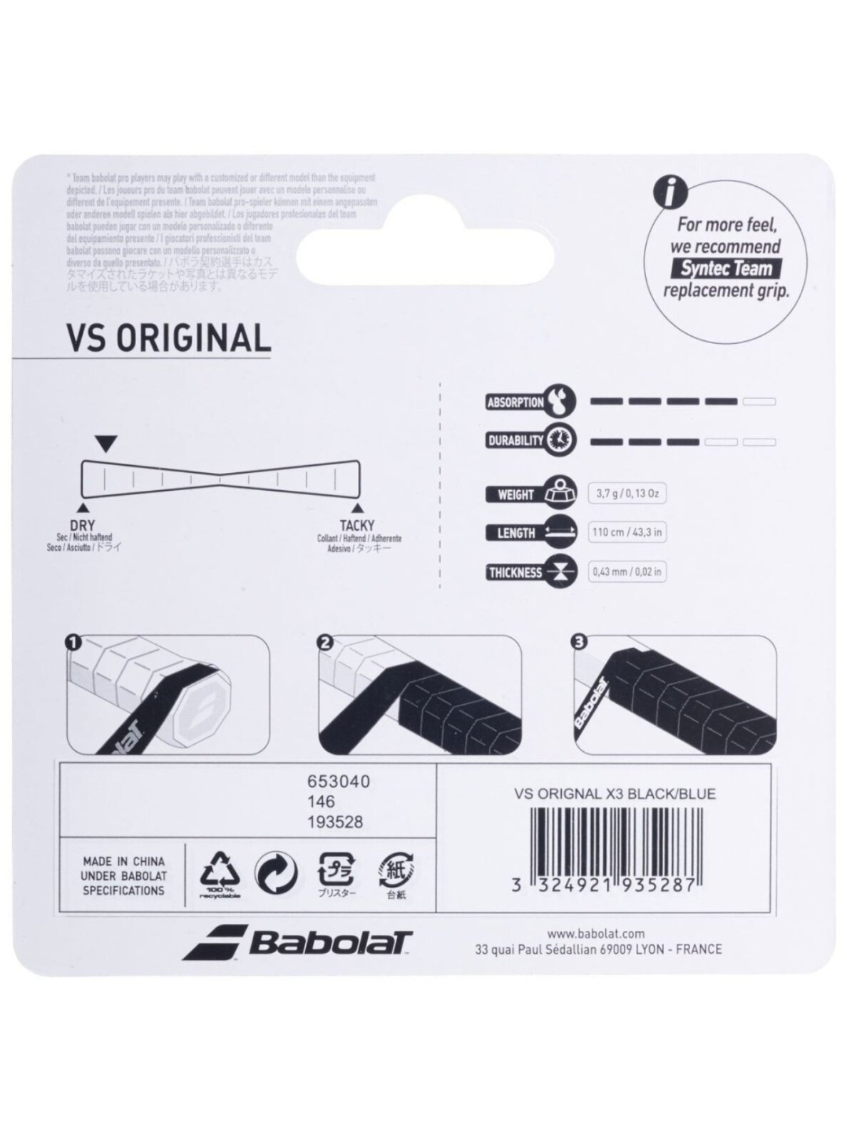 Babolat Vs Original Feel raketės apvija, 3 vnt., juoda-mėlyna 653040 146/193528 2 Babolat Vs Original Feel raketės apvija, 3 vnt., juoda-mėlyna 653040 146/193528 2