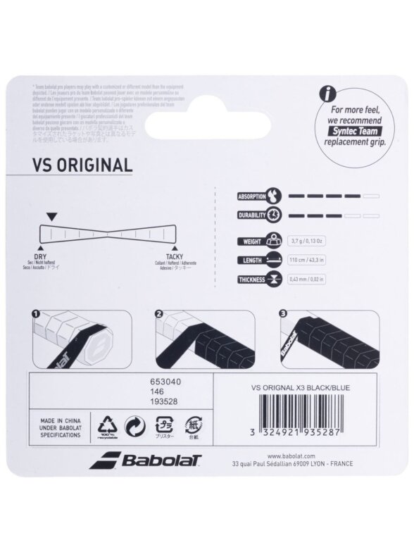 Babolat Vs Original Feel raketės apvija, 3 vnt., juoda-mėlyna 653040 146/193528 2 Babolat Vs Original Feel raketės apvija, 3 vnt., juoda-mėlyna 653040 146/193528 2
