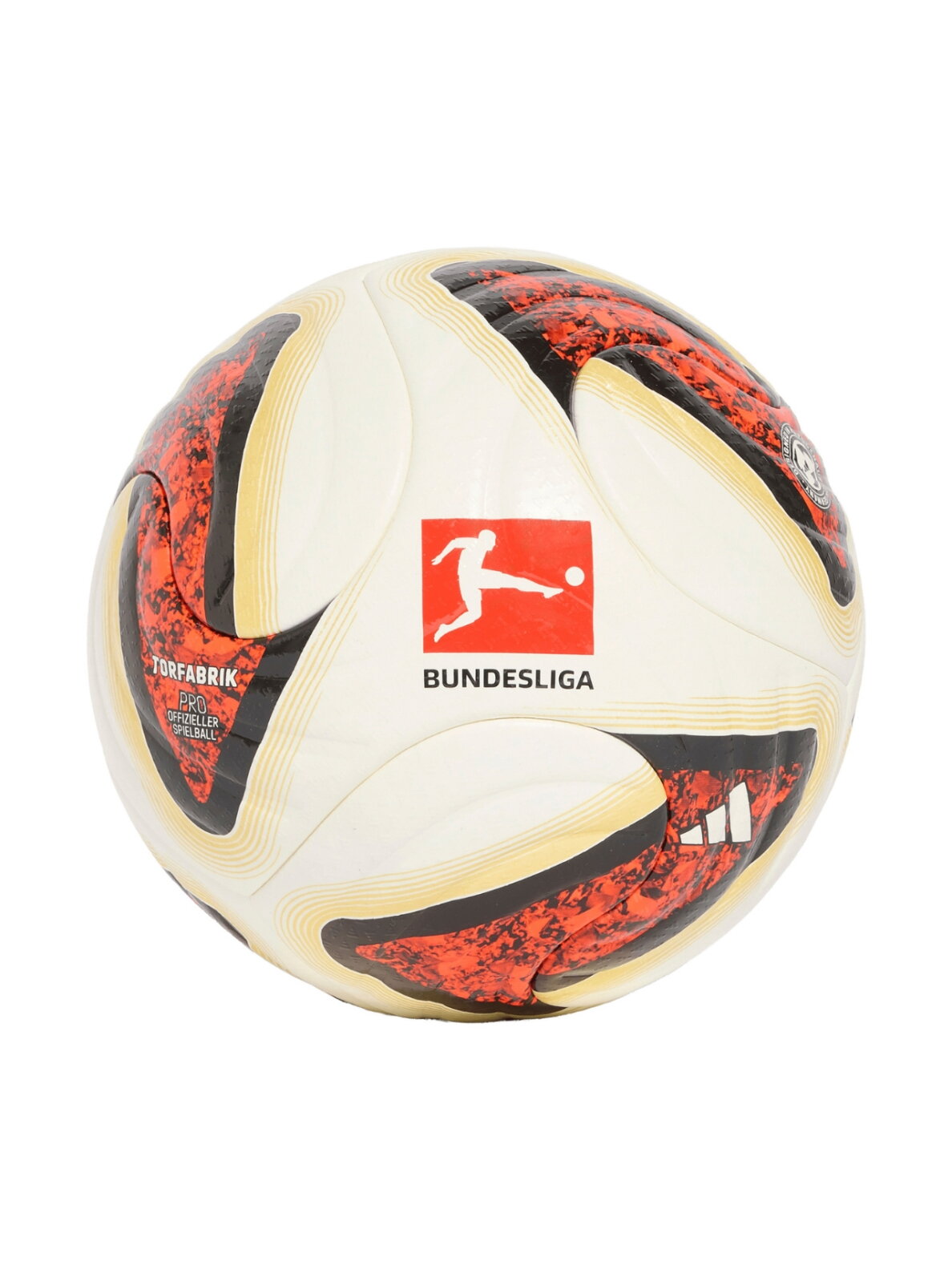 Futbolo kamuolys Adidas Bundesliga 26/27 Torfabrik Pro balta-oranžinė-auksinė KG6037 1 Futbolo kamuolys Adidas Bundesliga 26/27 Torfabrik Pro balta-oranžinė-auksinė KG6037 1