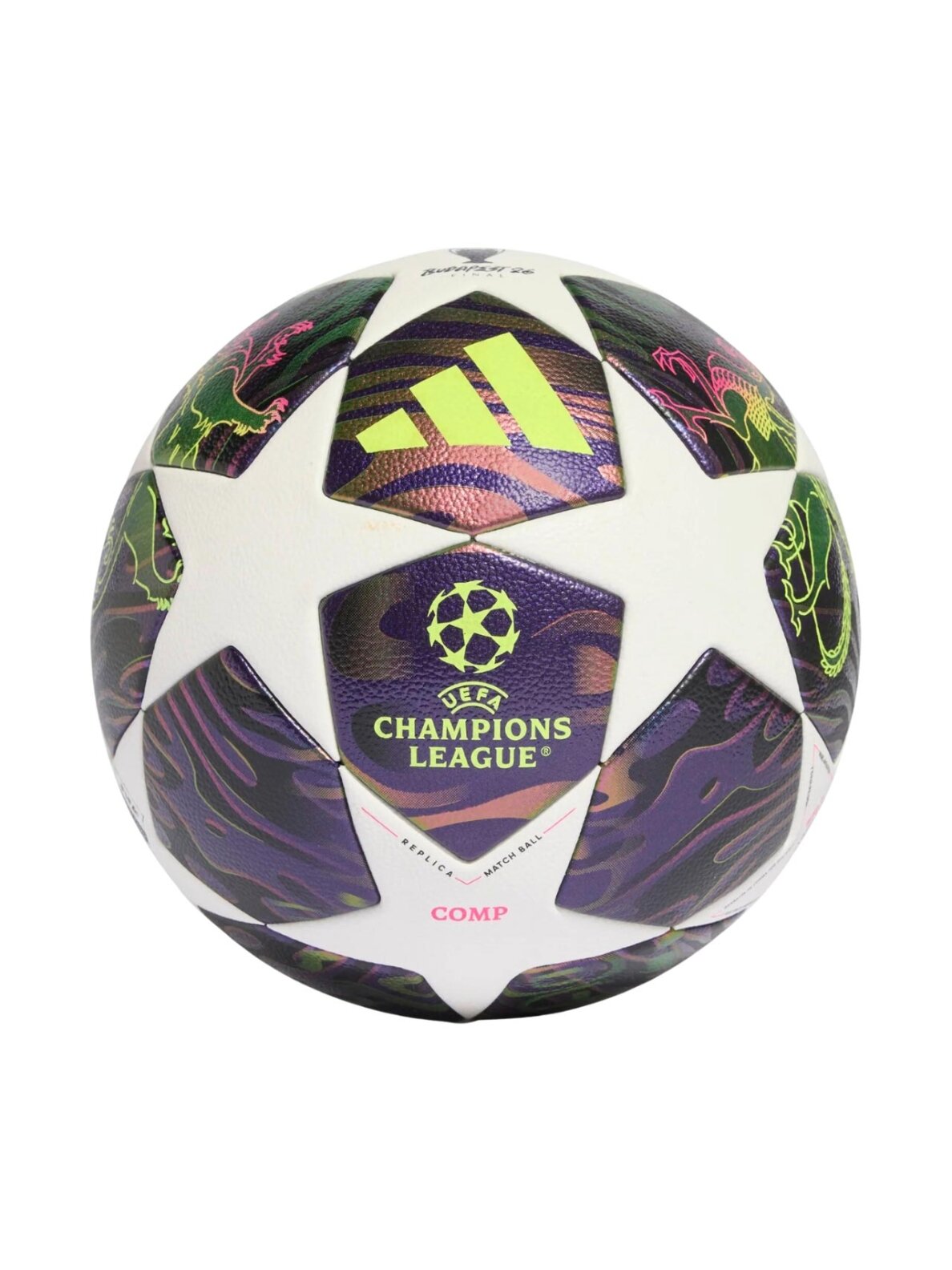 Adidas futbolo kamuolys UCL 25/26 Final Competition baltos/violetinės spalvos JX9096 Adidas futbolo kamuolys UCL 25/26 Final Competition baltos/violetinės spalvos JX9096