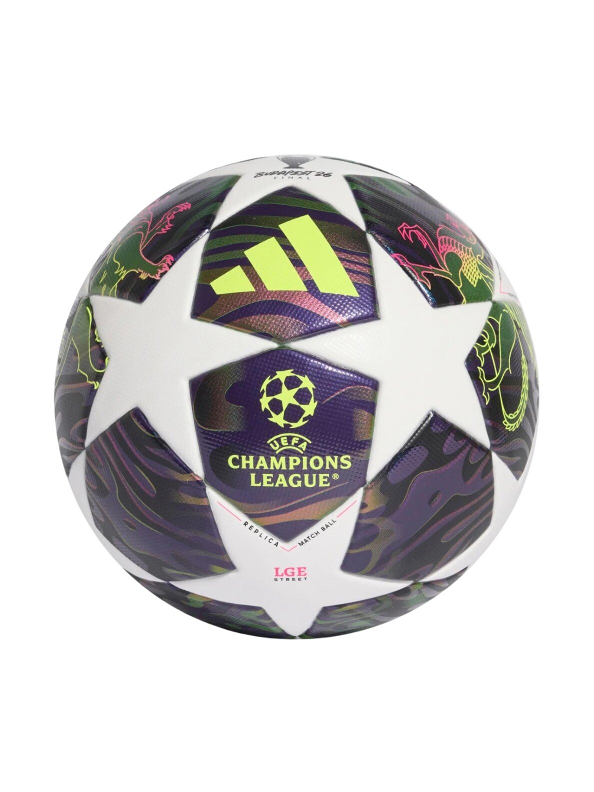 Adidas UCL 25/26 Street Ball futbolo kamuolys, baltas/violetinis, JX9088 Adidas UCL 25/26 Street Ball futbolo kamuolys, baltas/violetinis, JX9088