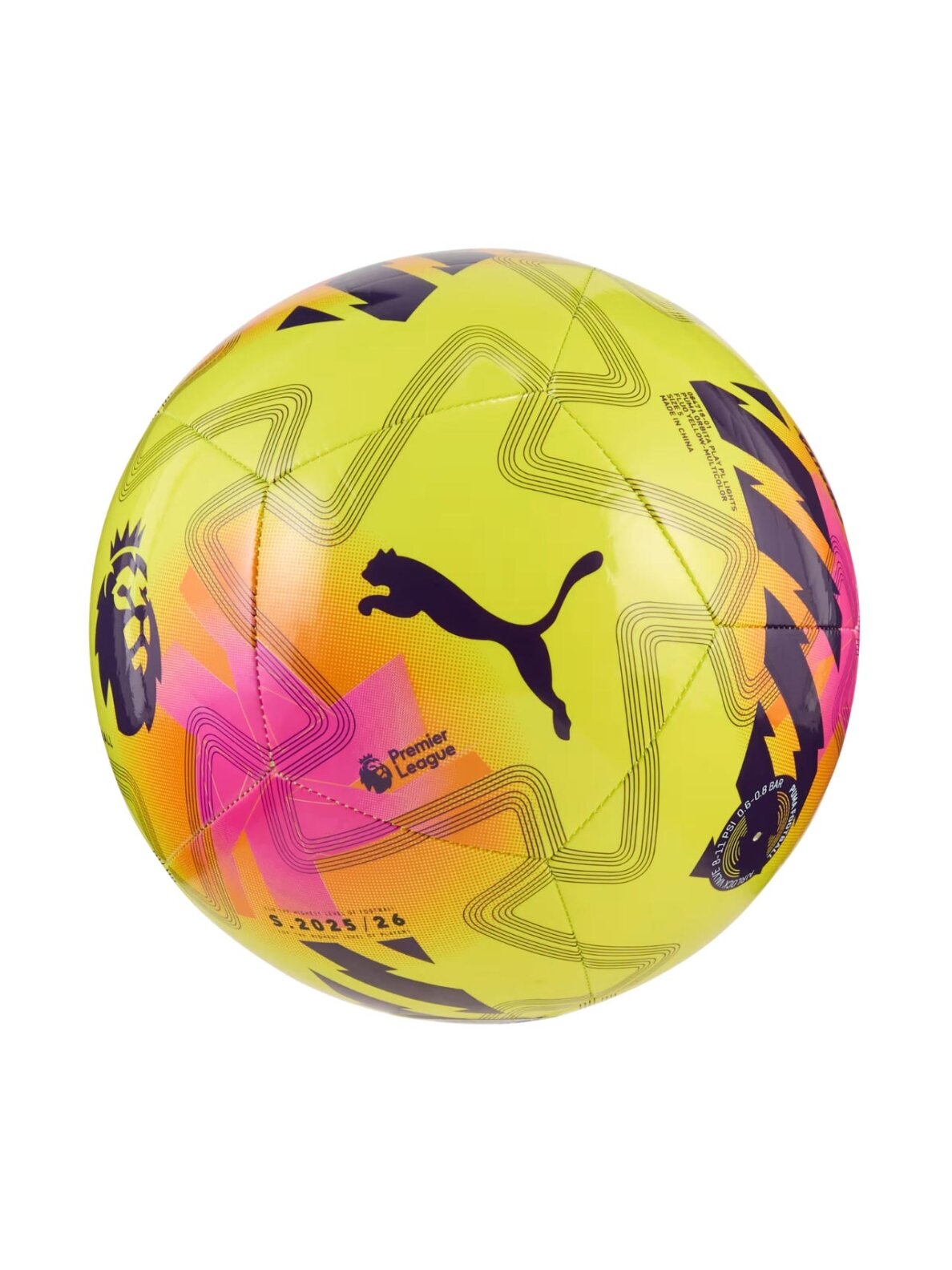 Puma Orbita Play Premier League Lights futbolo kamuolys geltonai rožinis 84718 01 Puma Orbita Play Premier League Lights futbolo kamuolys geltonai rožinis 84718 01