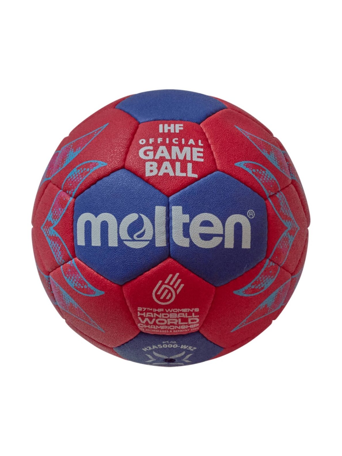 Molten moterims rankinio kamuolys IHF Approved Pro Official World Cup 2025 raudonai-mėlynas H2A5000-W5Z