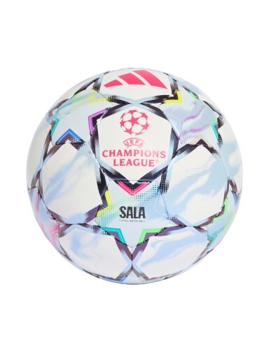 adidas UCL Pro Sala 26/27 League Stage salės futbolo kamuolys, baltas-šviesiai mėlynas / spalvotas KE9772