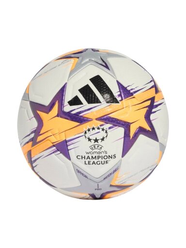Adidas UCL Womens Pro 26/27 lygos etapo futbolas baltai-oranžinė-violetinė KE5141 Adidas UCL Womens Pro 26/27 lygos etapo futbolas baltai-oranžinė-violetinė KE5141