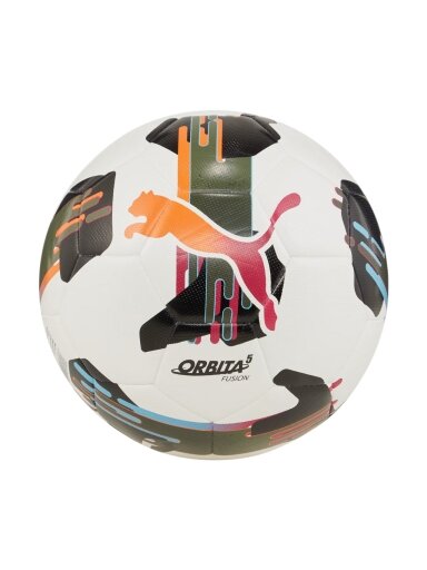 Puma Orbita 5 Fusion futbolo kamuolys baltas-oranžinis-juodas 84331 01