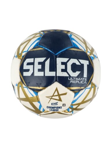 Select Ultimate Champions League Replica 3 v25 Official EHF rankinio kamuolys, II kokybės, baltas-tamsiai mėlynas-auksinis, 13519/270061