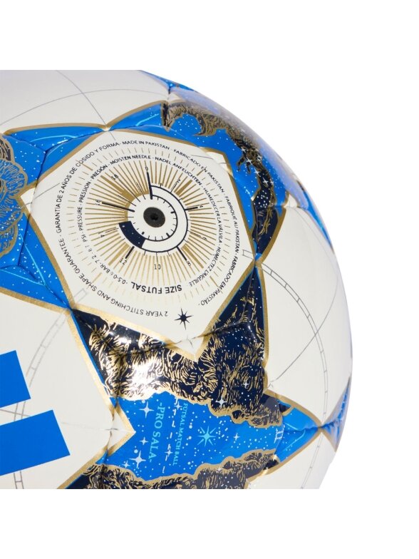 Adidas UCL Pro Sala 25/26 League Stage futbolo kamuolys balta-mėlyna-auksinė JP1546 1