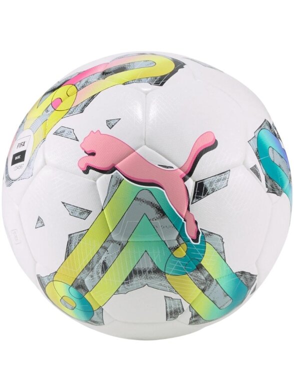 Puma Orbita 4 HYB FIFA Basic futbolas balta-žalia-rožinė 83778 01 Puma Orbita 4 HYB FIFA Basic futbolas balta-žalia-rožinė 83778 01