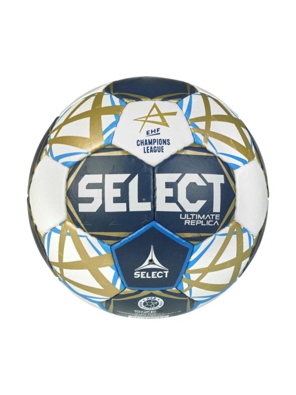 Select Ultimate Champions League Replica 3 v25 Official EHF rankinio kamuolys baltas-tamsiai mėlynas-aukso spalvos Select Ultimate Champions League Replica 3 v25 Official EHF rankinio kamuolys baltas-tamsiai mėlynas-aukso spalvos