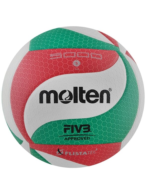 Molten V5M5000 FIVB tinklinio kamuolys, balta, raudona ir žalia Molten V5M5000 FIVB tinklinio kamuolys, balta, raudona ir žalia