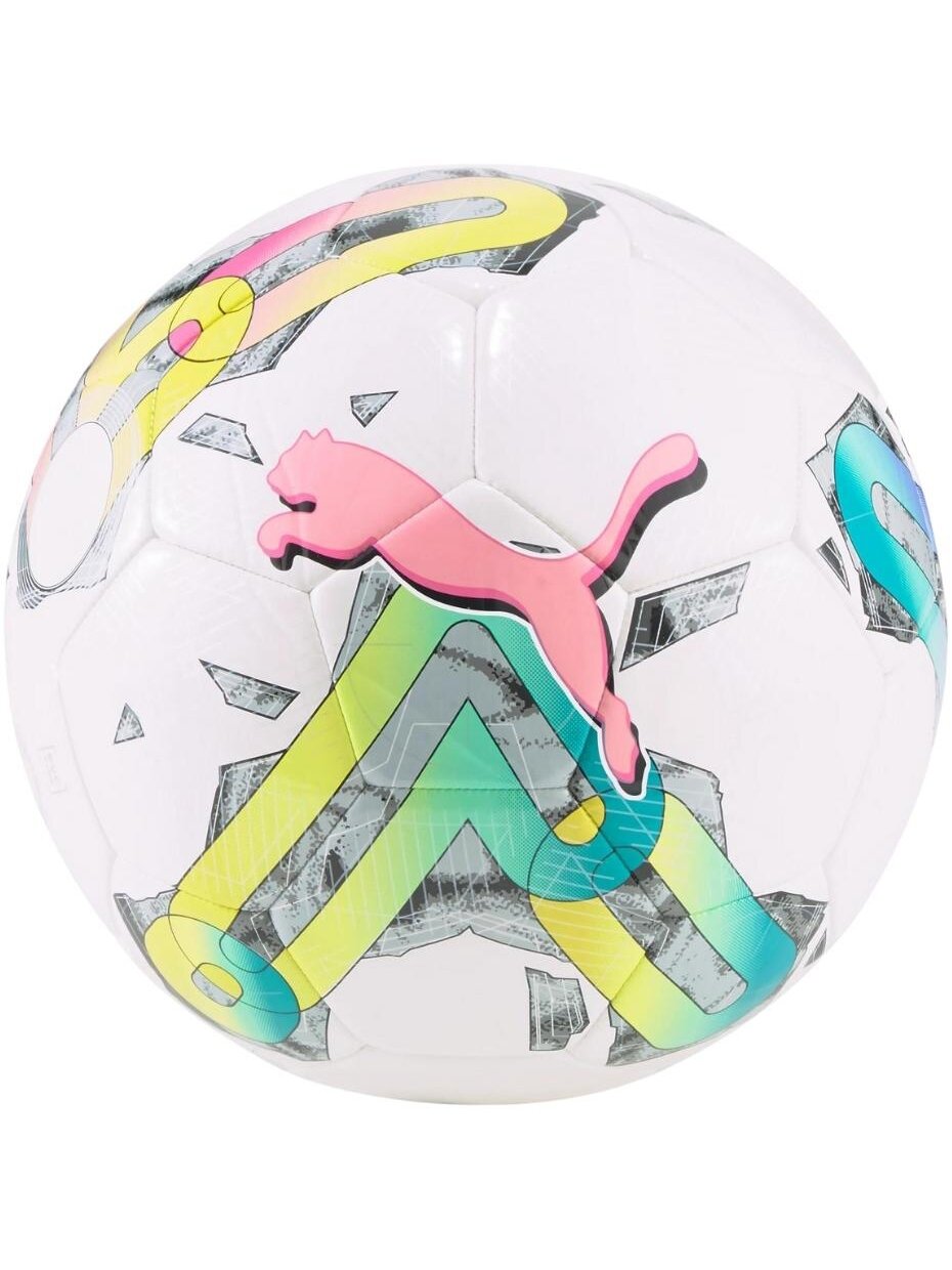 Puma Orbita 6 MS futbolas balta-žalia-rožinė 83787 01 Puma Orbita 6 MS futbolas balta-žalia-rožinė 83787 01