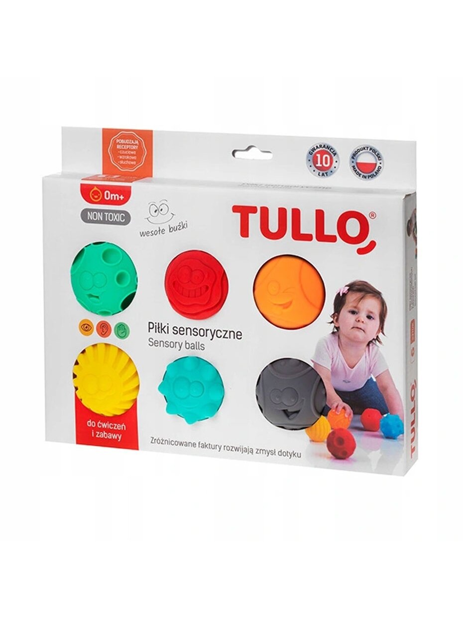 Smiley sensoriniai kamuoliukai, 6 vnt. AM Tullo, spalvingas 462 Smiley sensoriniai kamuoliukai, 6 vnt. AM Tullo, spalvingas 462