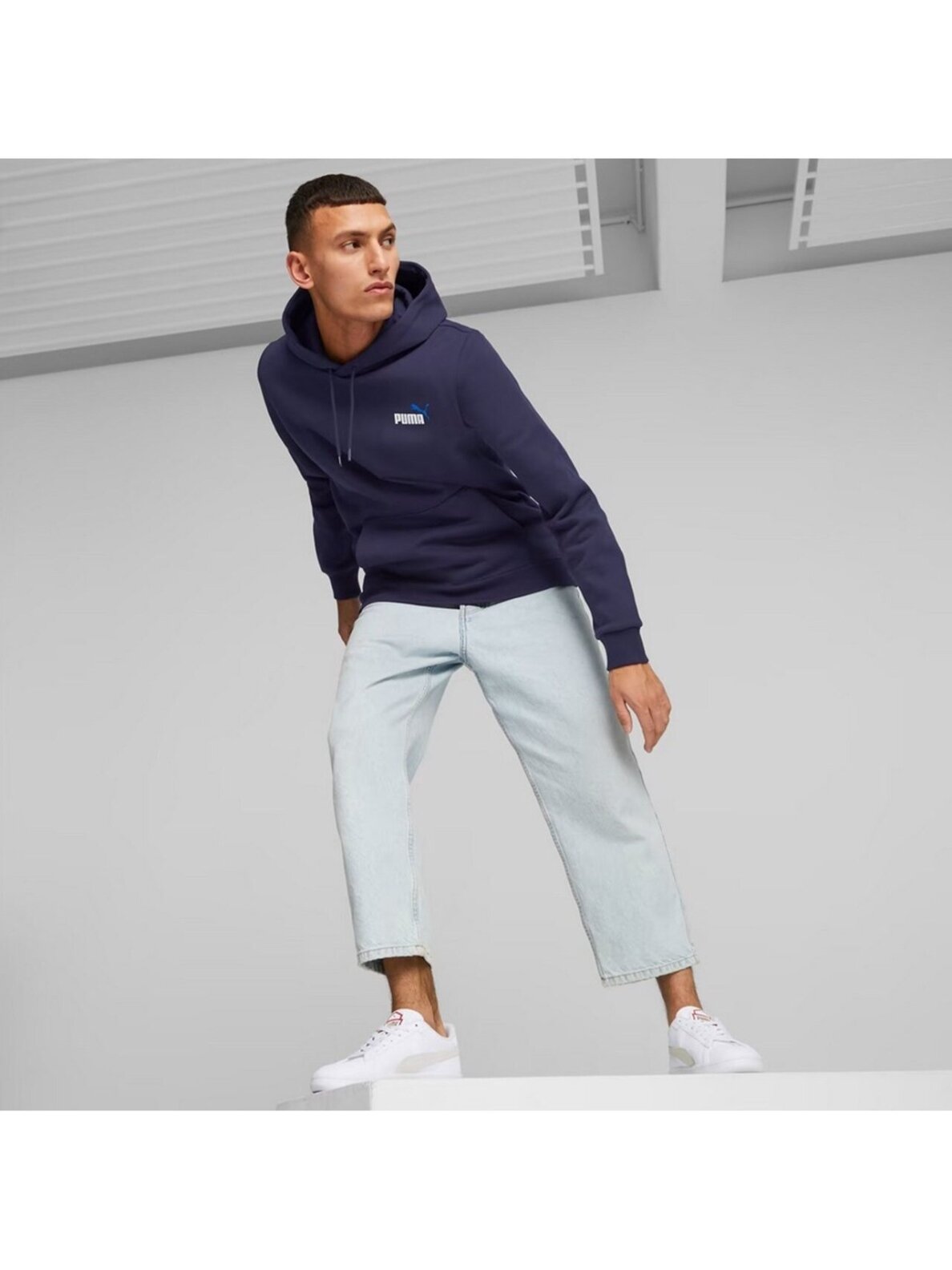 Puma ESS+ 2 Col Small Logo Hoodie FL vyriškas džemperis, tamsiai mėlynas 674471 06 5