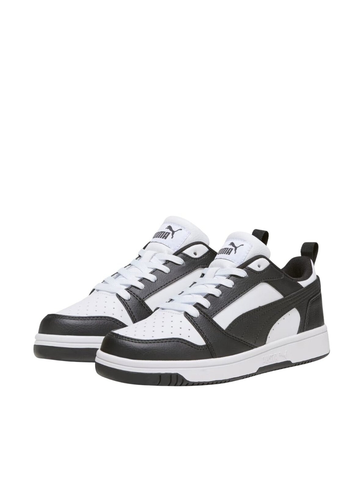 Puma Rebound V6 Lo Mid batai vaikams balti-juodi 393833 01 1 Puma Rebound V6 Lo Mid batai vaikams balti-juodi 393833 01 1