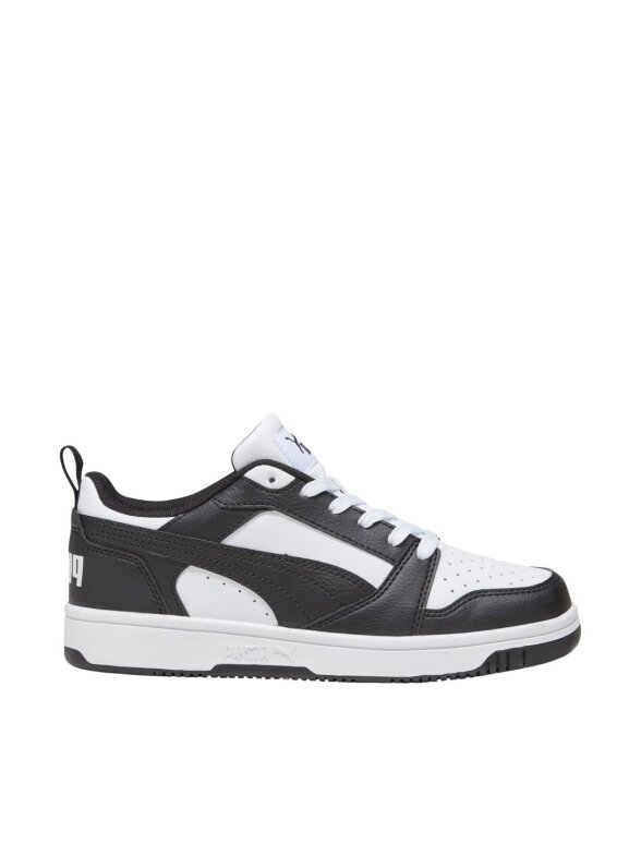 Puma Rebound V6 Lo Mid batai vaikams balti-juodi 393833 01 Puma Rebound V6 Lo Mid batai vaikams balti-juodi 393833 01