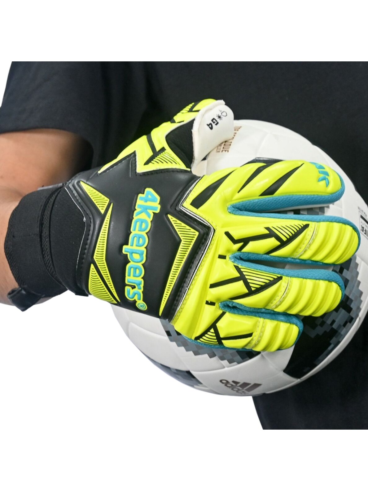 4Keepers Force V5.25 Wave NC vaikiškos vartininko pirštinės, juodos-žalios fluo 3