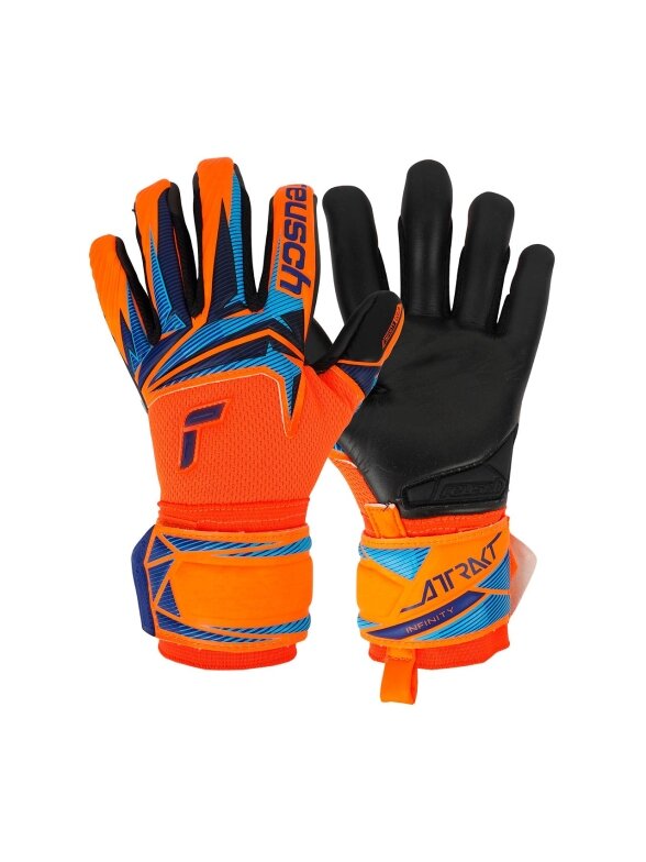 Reusch Attrakt Infinity Evolution NC Junior vartininko pirštinės vaikams, oranžinės-juodos-mėlynos Reusch Attrakt Infinity Evolution NC Junior vartininko pirštinės vaikams, oranžinės-juodos-mėlynos