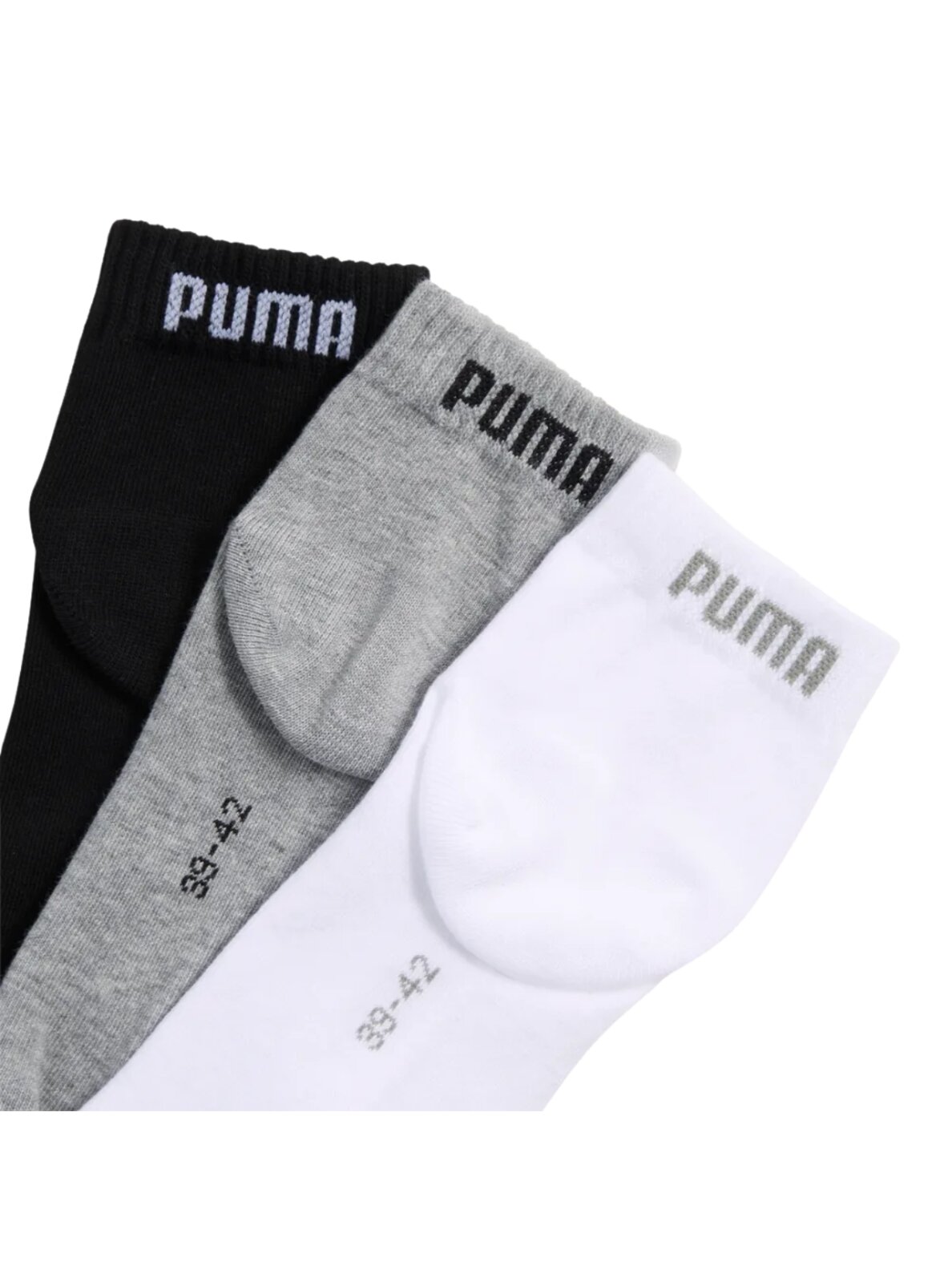 Puma Quarter Plain kojinės 3 pak. juodos, baltos, pilkos 938589 17 1 Puma Quarter Plain kojinės 3 pak. juodos, baltos, pilkos 938589 17 1