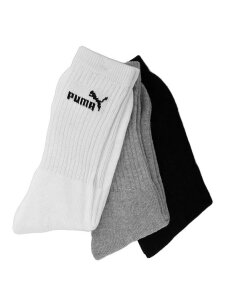 Puma ilgos kojinės 3 spalvos 3 poros baltos pilkos juodos