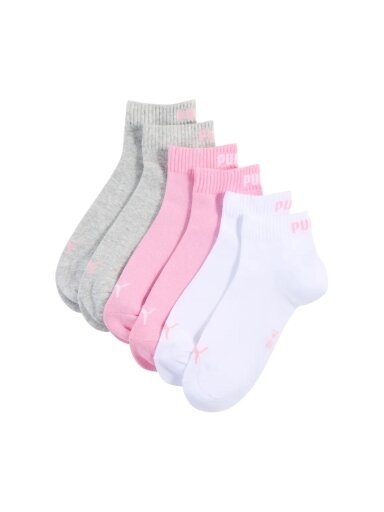 Puma Quarter Plain kojinės 3 pakuotės rožinė, balta, pilka 938589 11