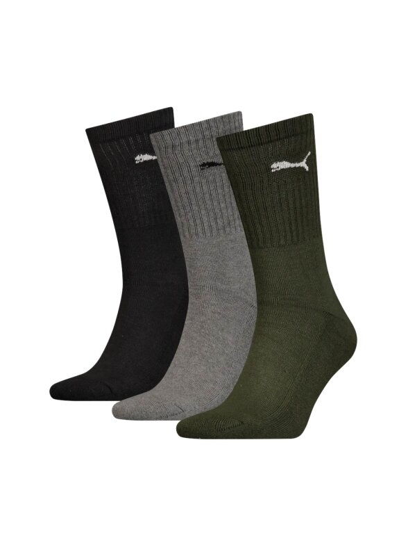 Puma Crew kojinės 3 poros juodos, pilkos, žalios 880355 28