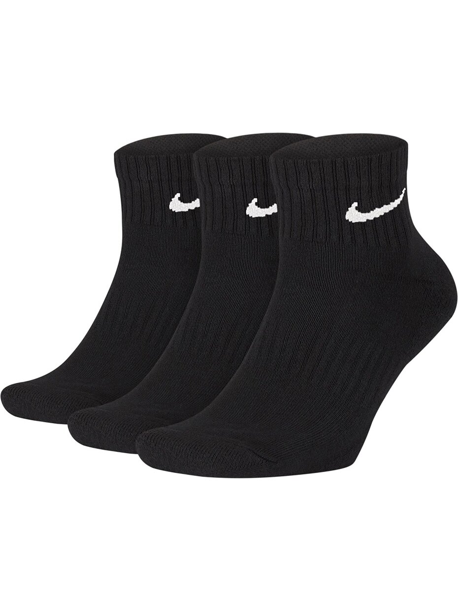 Nike Everyday Cushioned kulkšnies kojinės 3 poros juodos SX7667 010 Nike Everyday Cushioned kulkšnies kojinės 3 poros juodos SX7667 010