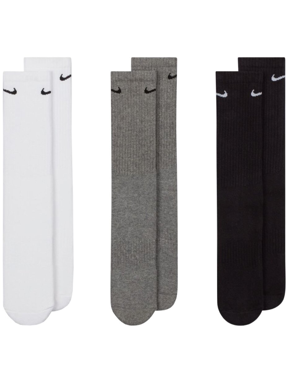 Nike Everyday Cushioned Crew kojinės 3 poros baltos, pilkos, juodos SX7664 964 1 Nike Everyday Cushioned Crew kojinės 3 poros baltos, pilkos, juodos SX7664 964 1