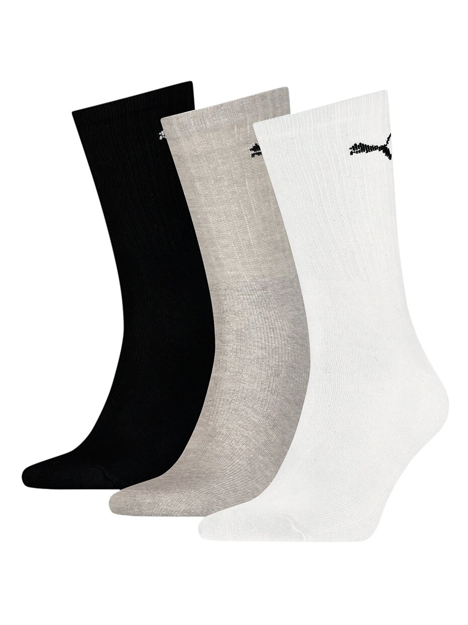 Puma Sport Crew lengvos 3P kojinės baltos, pilkos, juodos 907940 03 Puma Sport Crew lengvos 3P kojinės baltos, pilkos, juodos 907940 03