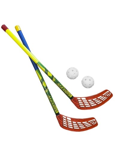 Azetx Mamba Junior grindų riedulio rinkinys, 2 tiesios HDPE lazdos be apvyniojimo, 62 cm + 2 Optimus kamuoliukai