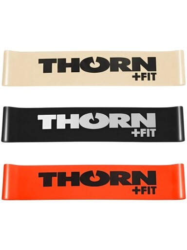 Thorn Fit atsparumo juostos rinkinys iš 3 mankštos juostų.